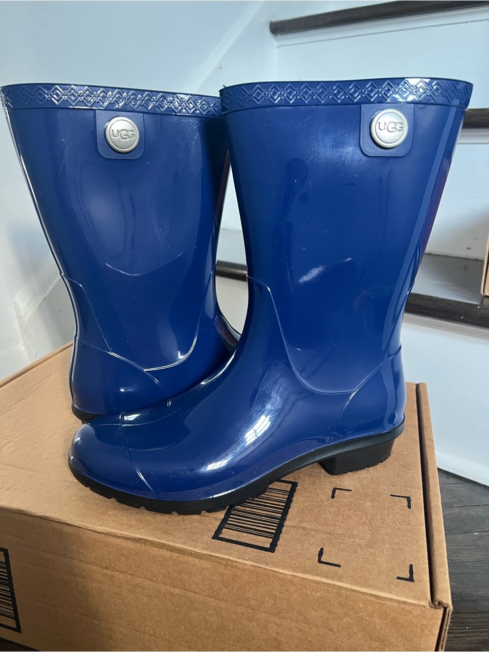 UGG Women’s Blue Gloss Rain Boots - Mid-Calf Waterproof Boots